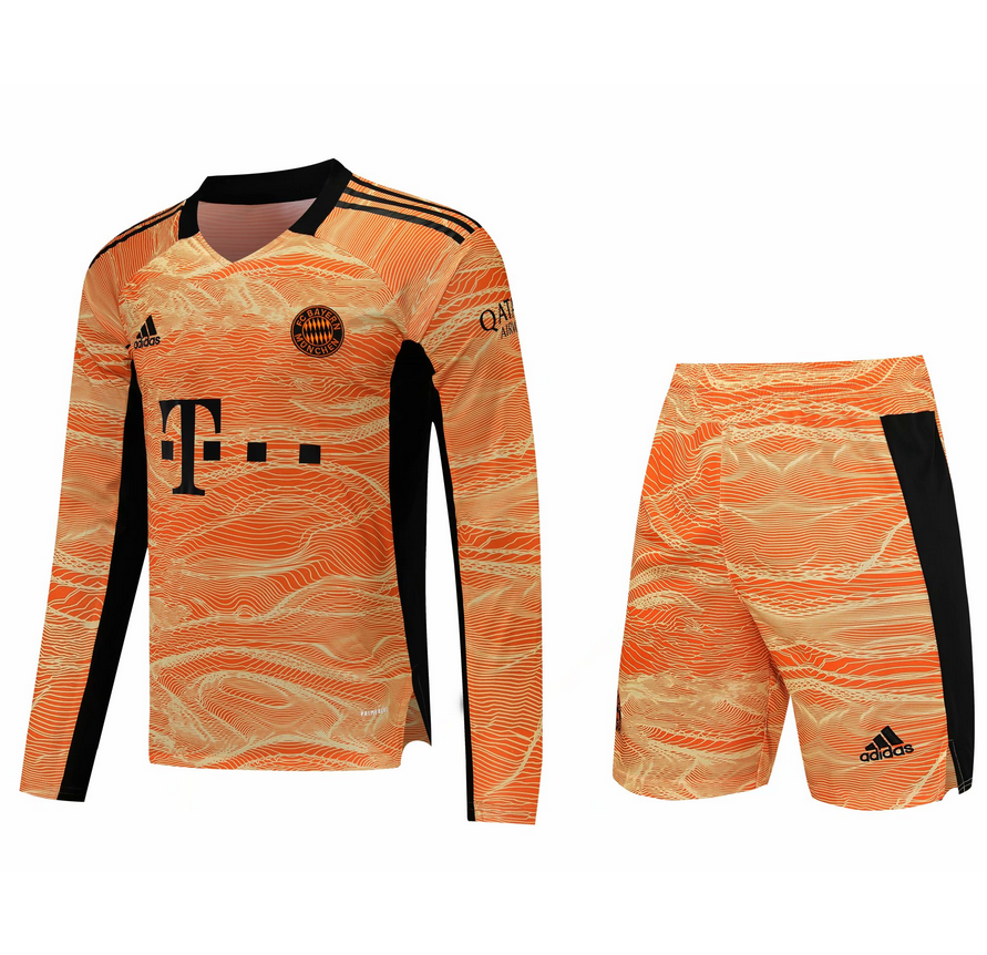 2021/22 Bayern Munich Orange Long Sleeve Goalkeeper Soccer Kit (Shirt+Shorts)